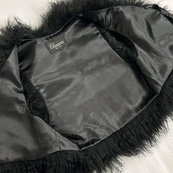 Chaarm NY Tibetan Mongolian Lamb Fur Vest Satin Ribbon XS/S Crop Boho Glam Rock - Picture 12 of 16